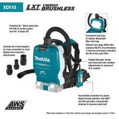 Makita 18-Volt X2 LXT Lithium-Ion Brushless Cordless 1/2 Gal. HEPA Filter Backpack/Compact Vacuum Cleaner, AWS Capable -Vacuum Cleaners Sales Store makita backpack vacuums xcv10zx a0 1000
