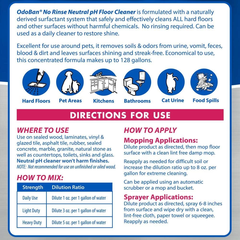 OdoBan 1 Gal. No Rinse Neutral pH Floor Cleaner, Concentrated Hardwood and Laminate Floor Cleaner, Streak Free 8 OdoBan 1 Gal. No Rinse Neutral pH Floor Cleaner, Concentrated Hardwood and Laminate Floor Cleaner, Streak Free - Image 6