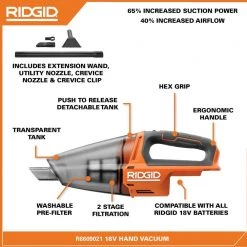 RIDGID 18V Cordless Hand Vacuum Kit with 2.0 Ah Battery and Charger -Vacuum Cleaners Sales Store ridgid handheld vacuums r8609021kn 40 1000