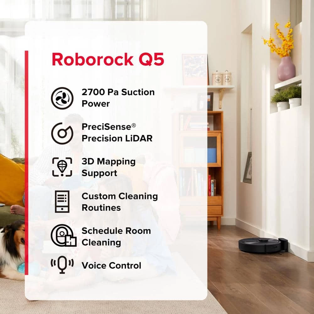 ROBOROCK Q5 Robotic Vacuum Cleaner with Strong 2700Pa Suction LiDAR Navigation Multi-Level Mapping No-Go Zones App Control 9 ROBOROCK Q5 Robotic Vacuum Cleaner with Strong 2700Pa Suction LiDAR Navigation Multi-Level Mapping No-Go Zones App Control - Image 7