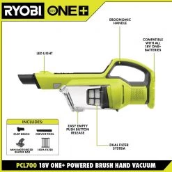 RYOBI ONE+ 18V Cordless Hand Vacuum with Powered Brush with Hand Vacuum Replacement HEPA Filters (2-Pack) -Vacuum Cleaners Sales Store ryobi handheld vacuums pcl700b a32hf00 40 1000
