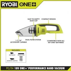 RYOBI ONE+ 18V Cordless Performance Hand Vacuum Kit with 2.0 Ah Battery and Charger -Vacuum Cleaners Sales Store ryobi handheld vacuums pcl704k 40 1000
