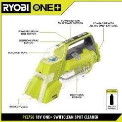 RYOBI ONE+ 18V Cordless SWIFTClean Spot Cleaner (Tool Only) -Vacuum Cleaners Sales Store ryobi handheld vacuums pcl756b 40 1000
