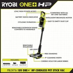 RYOBI ONE+ HP 18V Brushless Cordless Pet Stick Vacuum Cleaner (Tool Only) -Vacuum Cleaners Sales Store ryobi stick vacuums pblsv716bn 40 1000